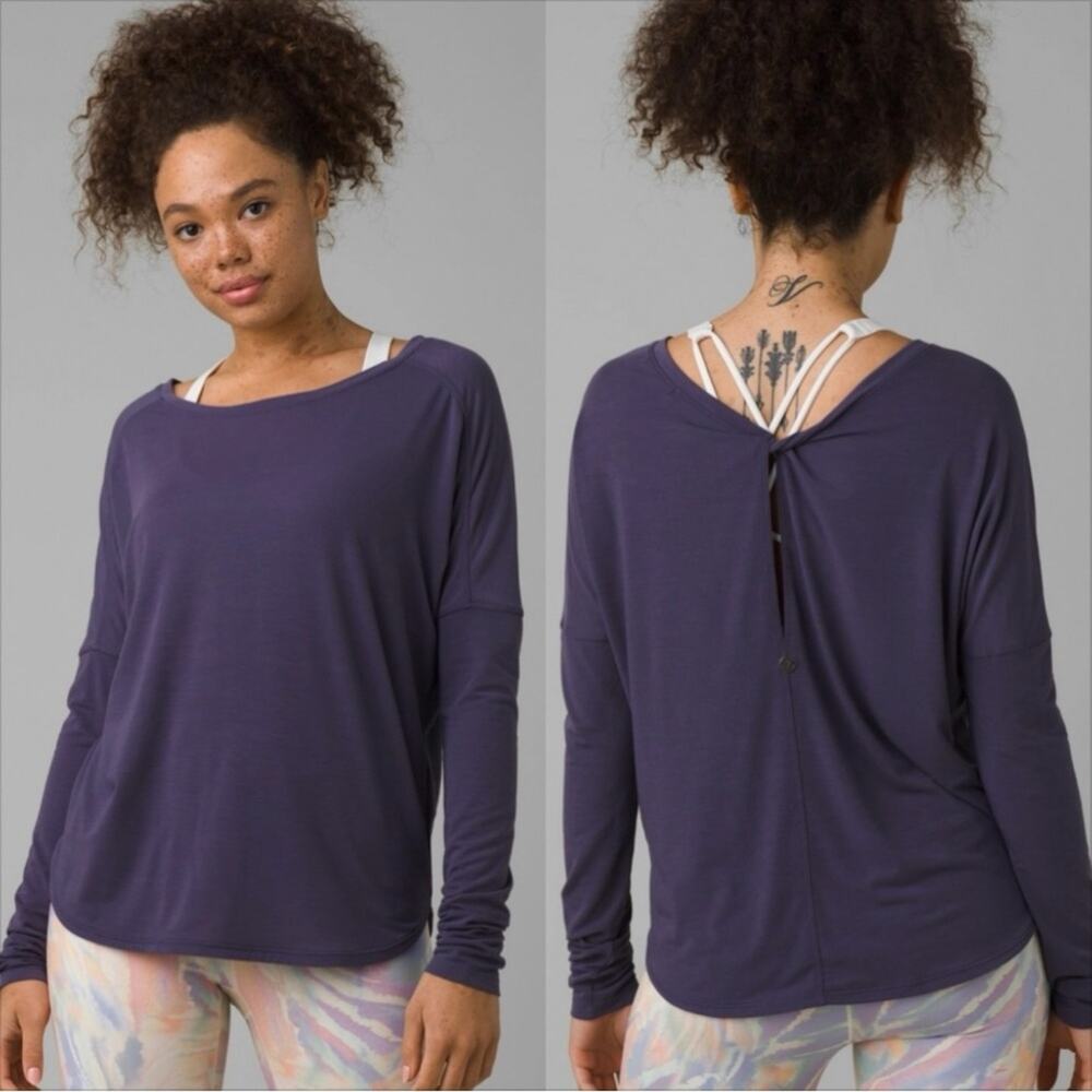 Prana Rouge Long Sleeve Twist Back Astral Nights Purple Top M